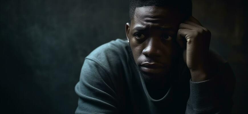 he-s-got-his-head-down-black-african-american-man-depicting-a-sad-depressive-state-depression-concept-text-copyspace-banner-background-ai-generated-photo